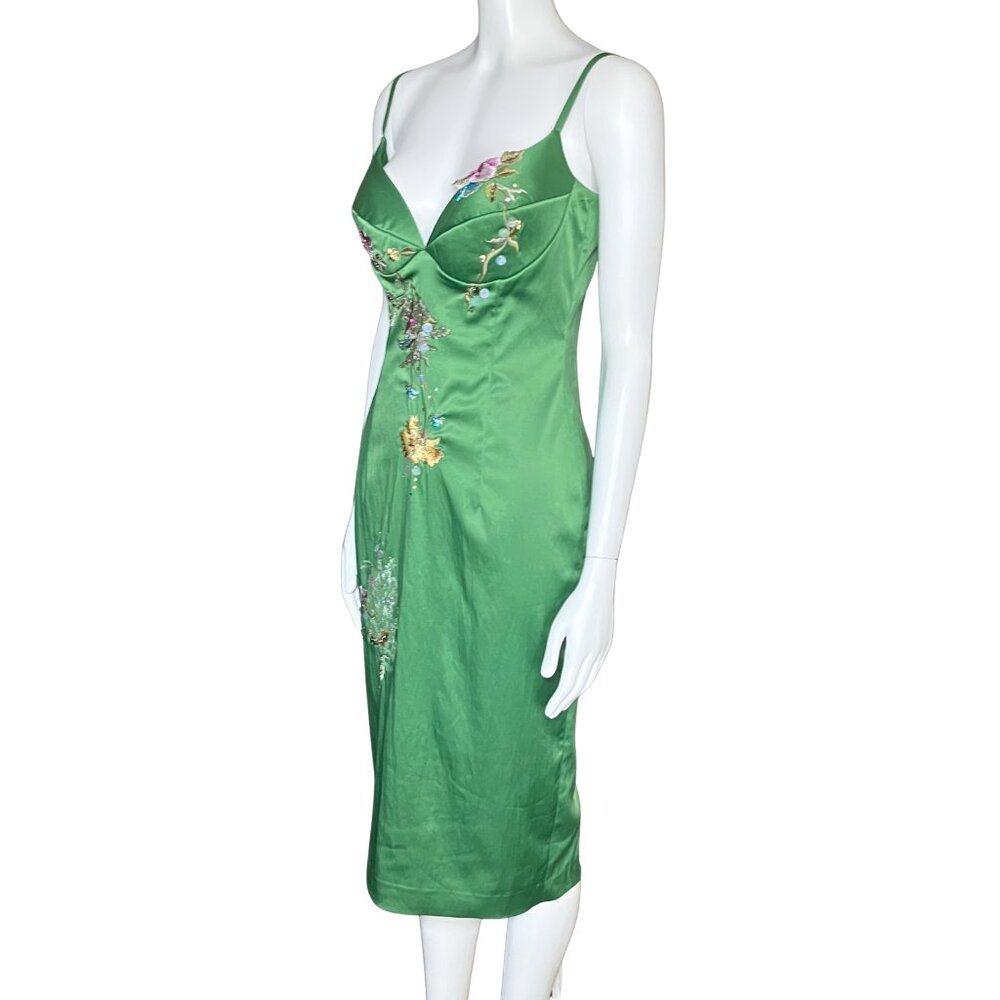 NWT Vintage Y2K Julian Joyce Midi Cocktail Dress Green Sequins Fairy. XS 6. Hoco - Picture 3 of 14